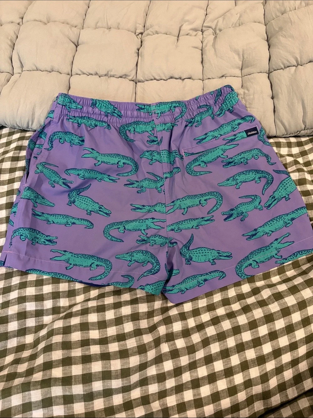 Chubbies Purple Swim Shorts with Teal Alligator Print